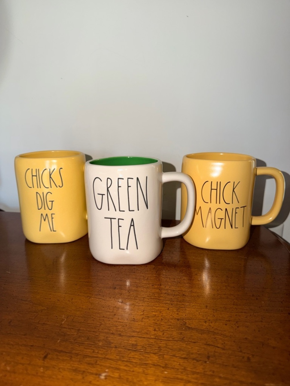 Rae Dunn Yellow and Cream Ceramic Mugs - Green Tea & Chick Designs